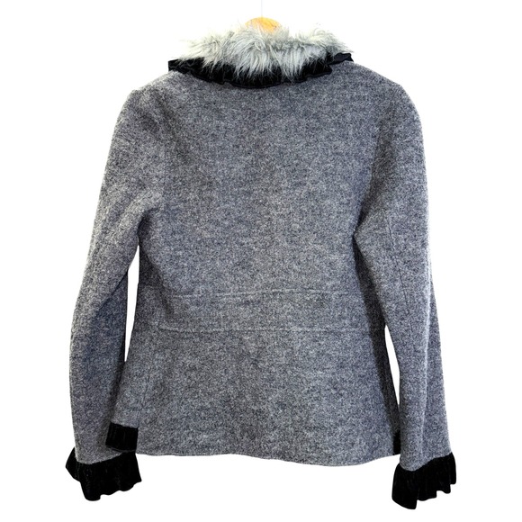 Roz & Ali WOMENS "M" PRE-OWNED Y2K Blazer 100% Wool‎ Faux Fur Ruffle Velvet Trim - Picture 7 of 14